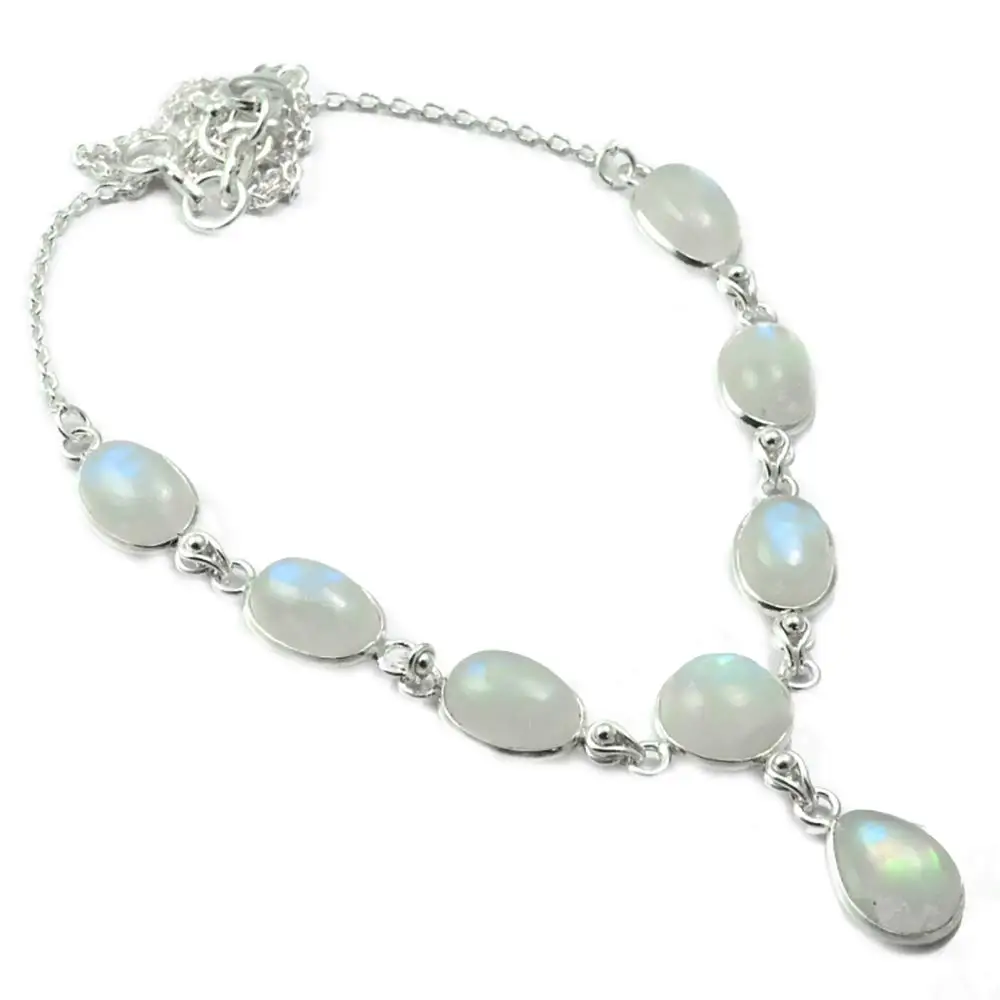 

NiaoZaiFei YunZaiKan Nature Rainbow Moonstone Necklace 925 Sterling Silver, 46.5 cm, MHBNE0047
