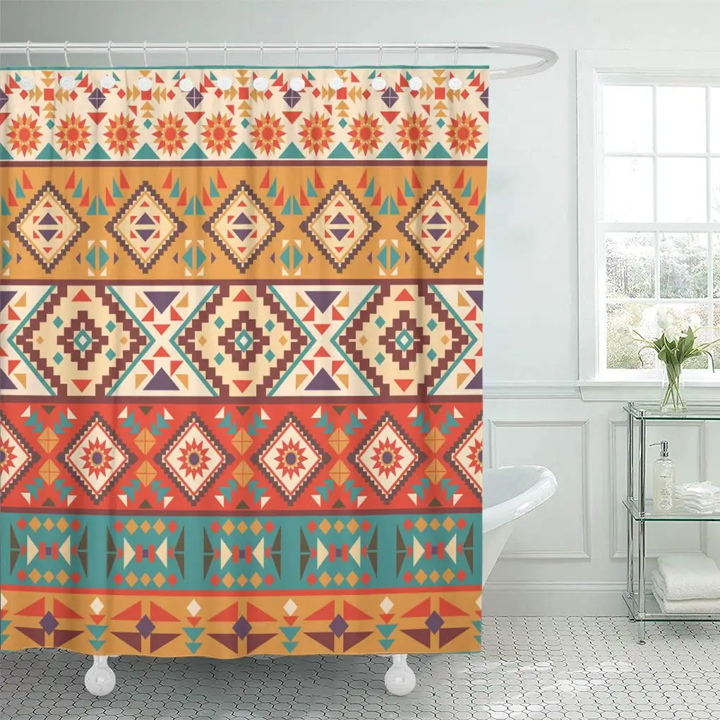 Shower Curtain Yellow Tribal Colorful Navajo Pattern Mexican Shower