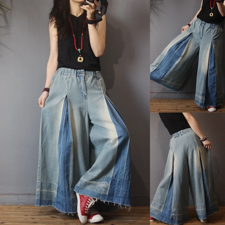 Vintage Las Y Plus Pierna Casual Elástica Tamaño Cintura Otoño Primavera Pantalones Ancha Denim Mujeres De nU8qwtFSxS