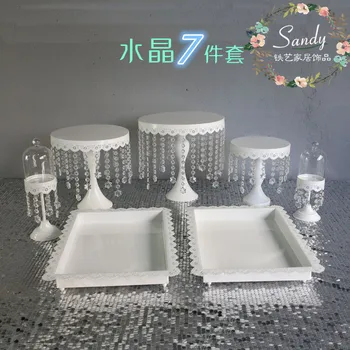 

7pcs/ lot Crystal Cake Frame Suit European Wedding Dessert Platform A Snack Frame Group CombineCake Disc Set Meal