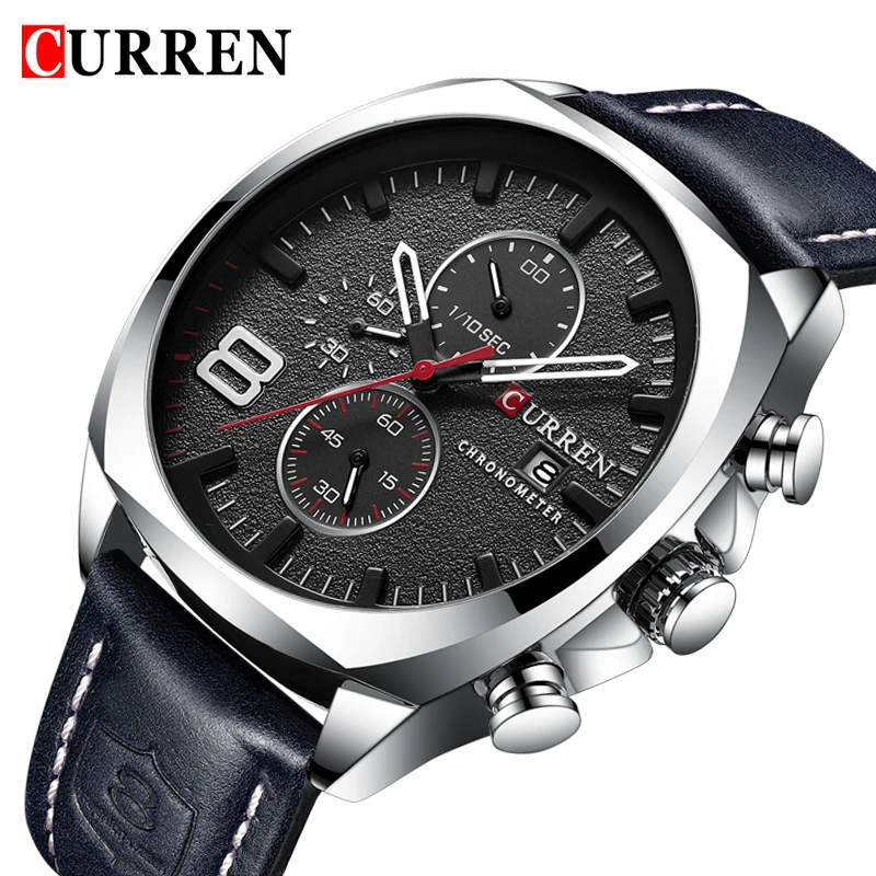 

CURREN Men's Watch Leather Strap Chronograph Fashion Sport Watches Mens Business Wristwatch Clock Waterproof Hour Clock