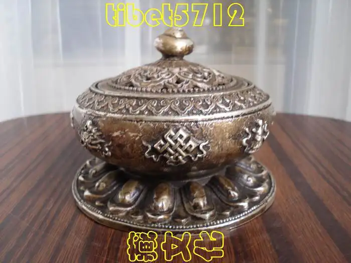

tibet Bronze coated silver 8 tibetan lucky symbol incense burner Censer incense Garden Decoration 100% real Brass Bronze
