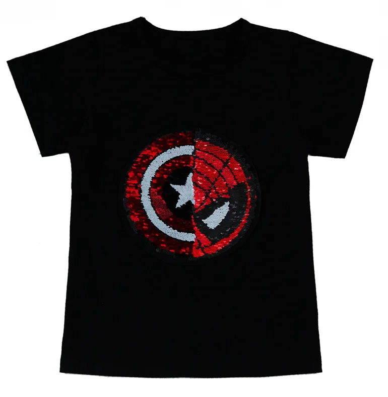 Summer Spiderman Captain Heart Flipped Sequin Boys Tee Shirt Boys Glitter T Shirt 3- 10 12 years Teens Kid Magic Discoloration Tops 8