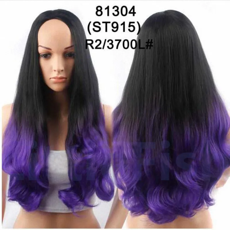 Ombre Two Tone Synthetic Hair Wigs Natural Cheap Long Wavy Curly