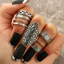 Tocona в богемном стиле Античная Серебряные кольца Классический Цветочный узор резьба кольцо для женщин с этническим Тарельчатая комплект ювелирных изделий 8 шт./компл. 3449