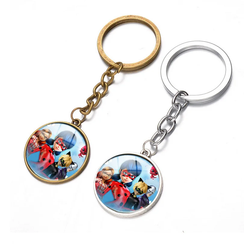 

New Cartoon The Lady Bug Fashion Photo Pendant keychain Jewelry 25mm Crystal Dome keychain For Children