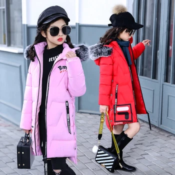 

Fashion Teenager Girls Coat Winter Long Sleeve Cotton Padded Hooded Jacket Fur Collar Girls Windbreaker 7-14T TZ377