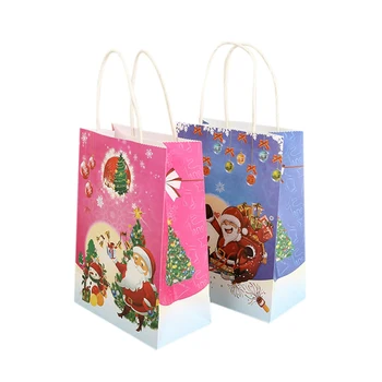 

10Pcs/lot Christmas Day Small With Handles Paper Gift Bag For present Decoration Blue Pink for Festival Party 21x15cm