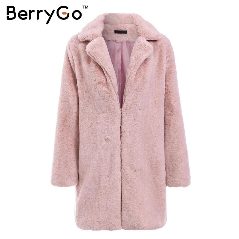 BerryGo элегантное женское пальто из искусственного меха осень зима теплое мягкое меховое пальто женское повседневное уличное модное вечерние пальто большого размера - Цвет: Розовый