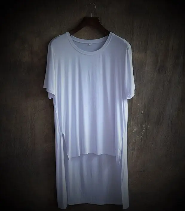 Новая мужская одежда больших размеров, мужские однотонные Асимметричные футболки с коротким рукавом, мужские свободные белые черные плащи, Топы И Футболки