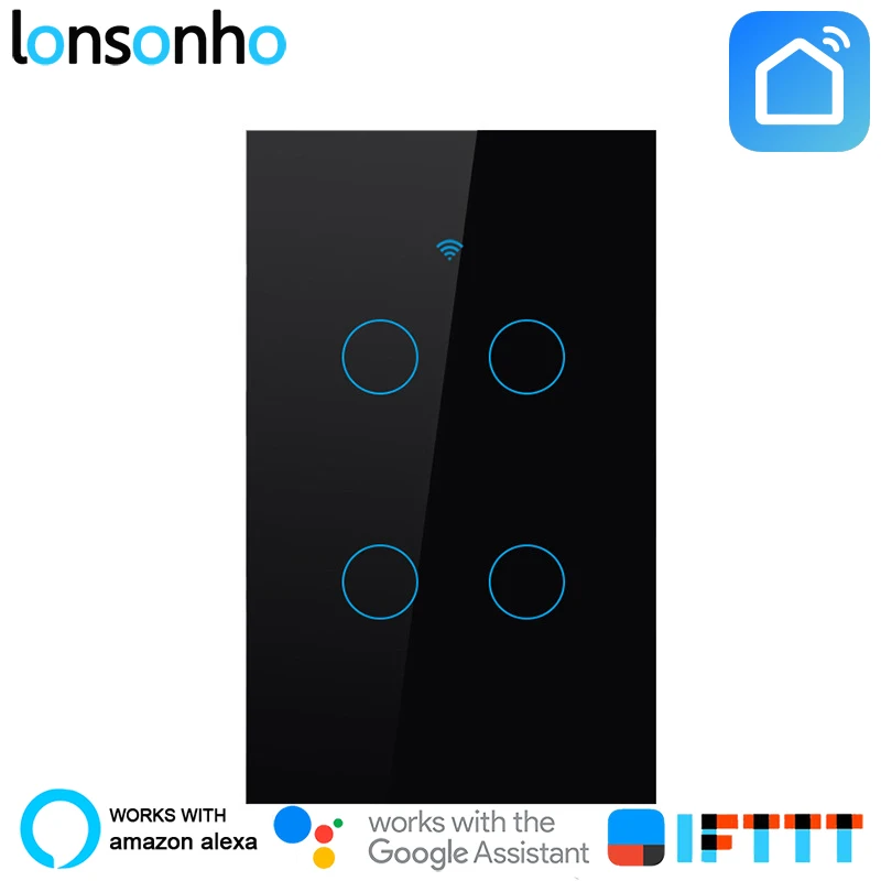 

Lonsonho US Wifi Smart Switch 4 Gang Smart Wall Touch Light Switch Works With Alexa Google Home Mini IFTTT Smart Life Tuya APP