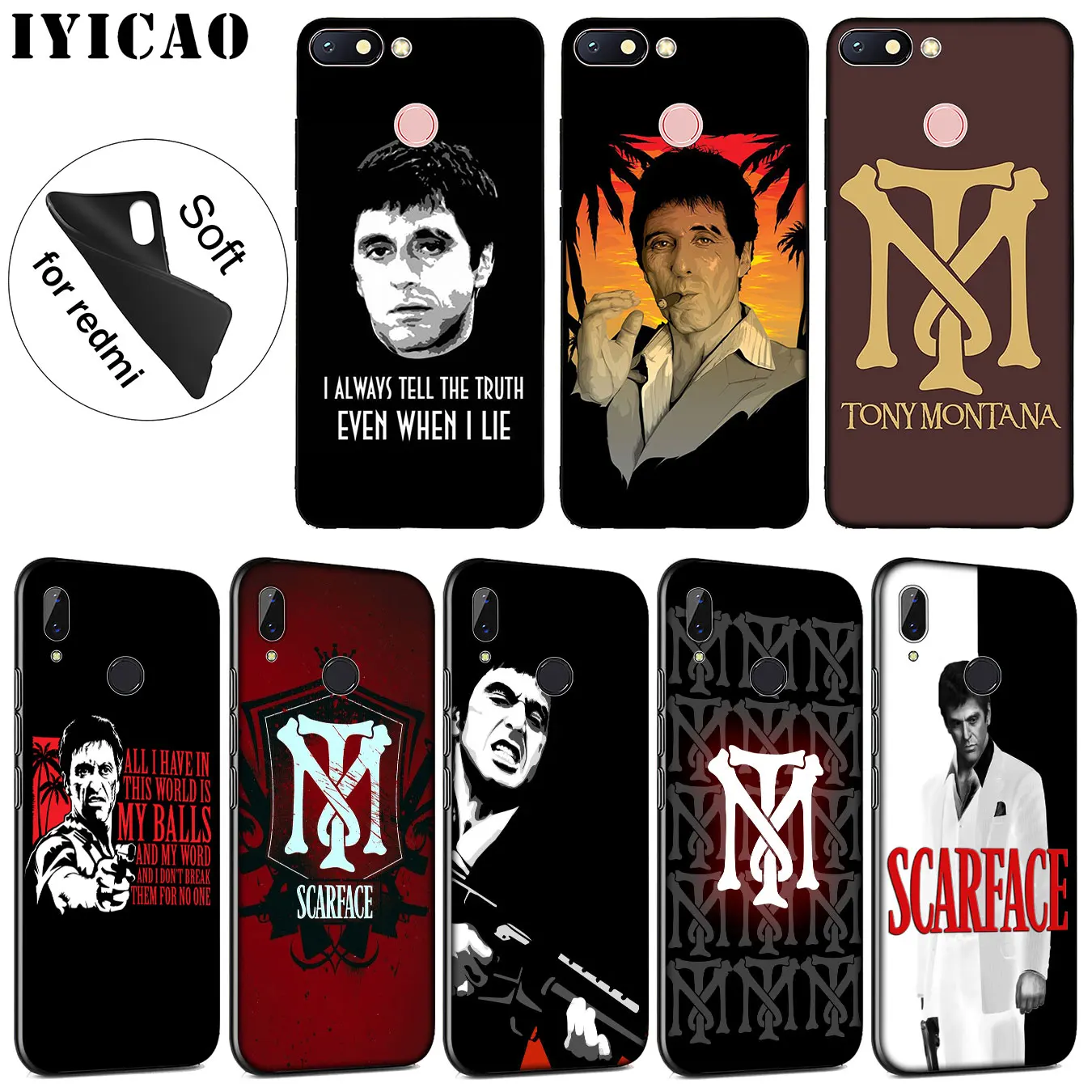 Scarface Tony Montana Luxury High-end Protector Soft Case for Xiaomi Redmi K30 K20 8A 7A 6A 5A S2 GO Note 8 8T 7 5 6 Pro |