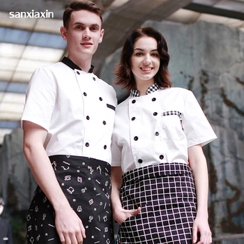 

sanxiaxin Chef Uniform Chef Coat Women Men Restaurant Clothes Short Sleeve Chef Jacket Clothing Hotel Kitchen Work Jacket White