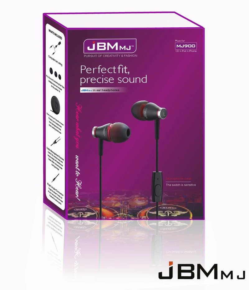Original Top Quality Metal in ear headphones JBM MJ-900 In-ear Earphone HD HiFi headphone with Mic control talk with Retail Box