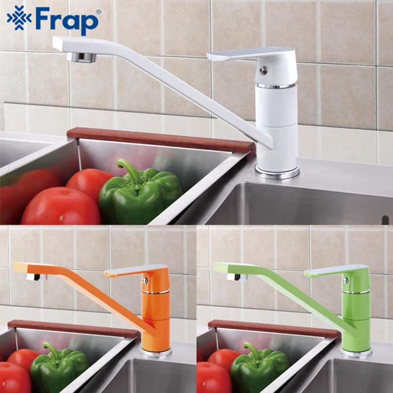 

FRAP 1 Set News Fashion Style Multi-color Kitchen Faucet Cold and hot water taps White Orange Green 360 Rotation Torneiras F4933