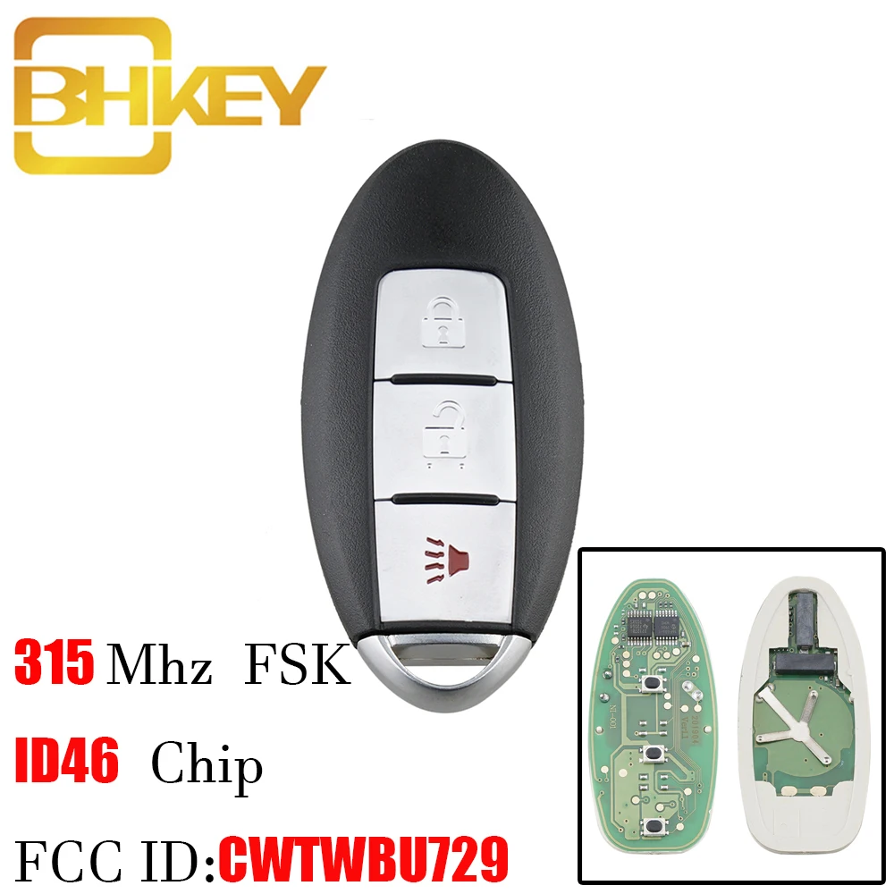 BHKEY 3 кнопки Smart Remote Key 315 МГц для Nissan Tiida Qashqai Altima Maxima Sentra Teana Xtrail CWTWBU729 с чипом ID46