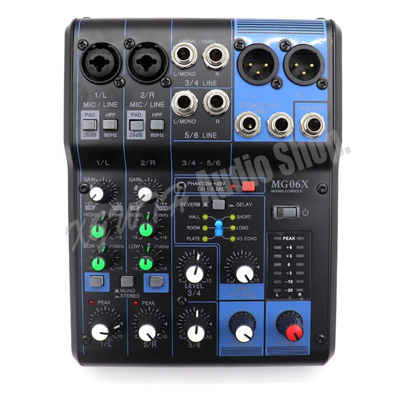 US $128.80 DJ 6 Channel Audio Mixer Sound Mixing Console 6 Input Compact Stereo Mixer With Effects 48V Phantom Power MG06X