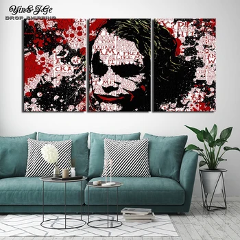 

HD Printing Canvas Framework Art 3 Pieces Joker Movie Figure Abstract Painting Modular Wall Popular Pictures Cuadros Decoration