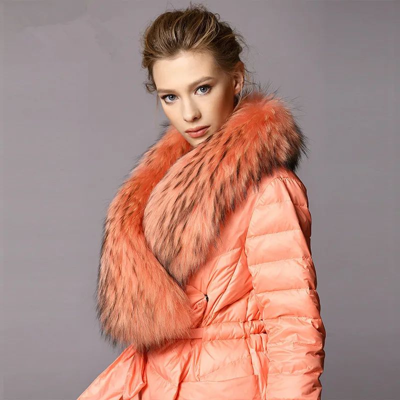 Женский пуховик 2019 длинный утолщенный роскошный Воротник из меха енота piumino donna
