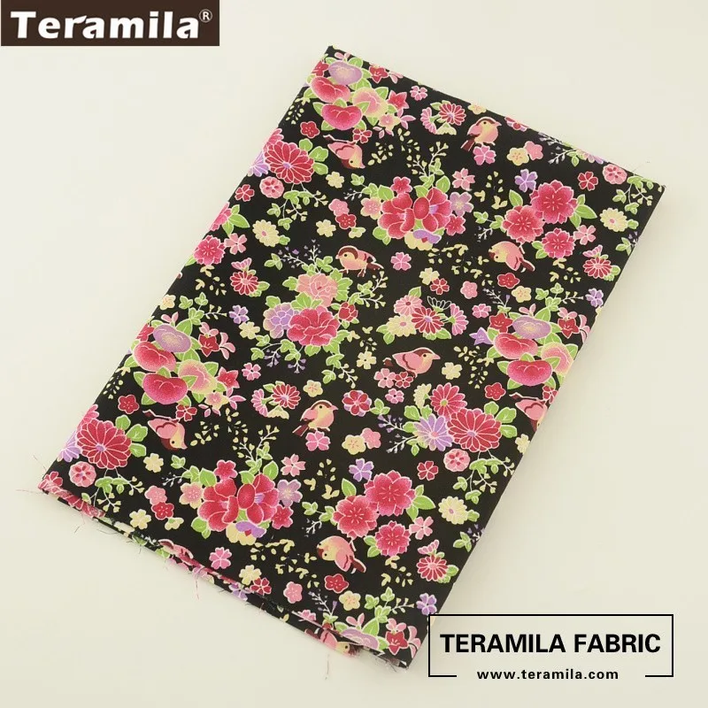 Teramila Cotton Poplin Fabric Black Printed Floral Design Fat Quarter Meter Tissue Quilting Sewing Dress Crafts Home Decoration|tissu quilting|cotton