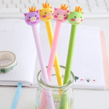 

36 pcs/lot Crown Pig Gel Pen Cute animal 0.5mm black ink Neutral Pen School Office writing Supplies Promotional Gift