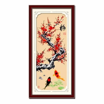 

SewCrane Stamped Cross Stitch Kit, Red Plum Tree and Koi Fish, 18.1 x 41.3 inches