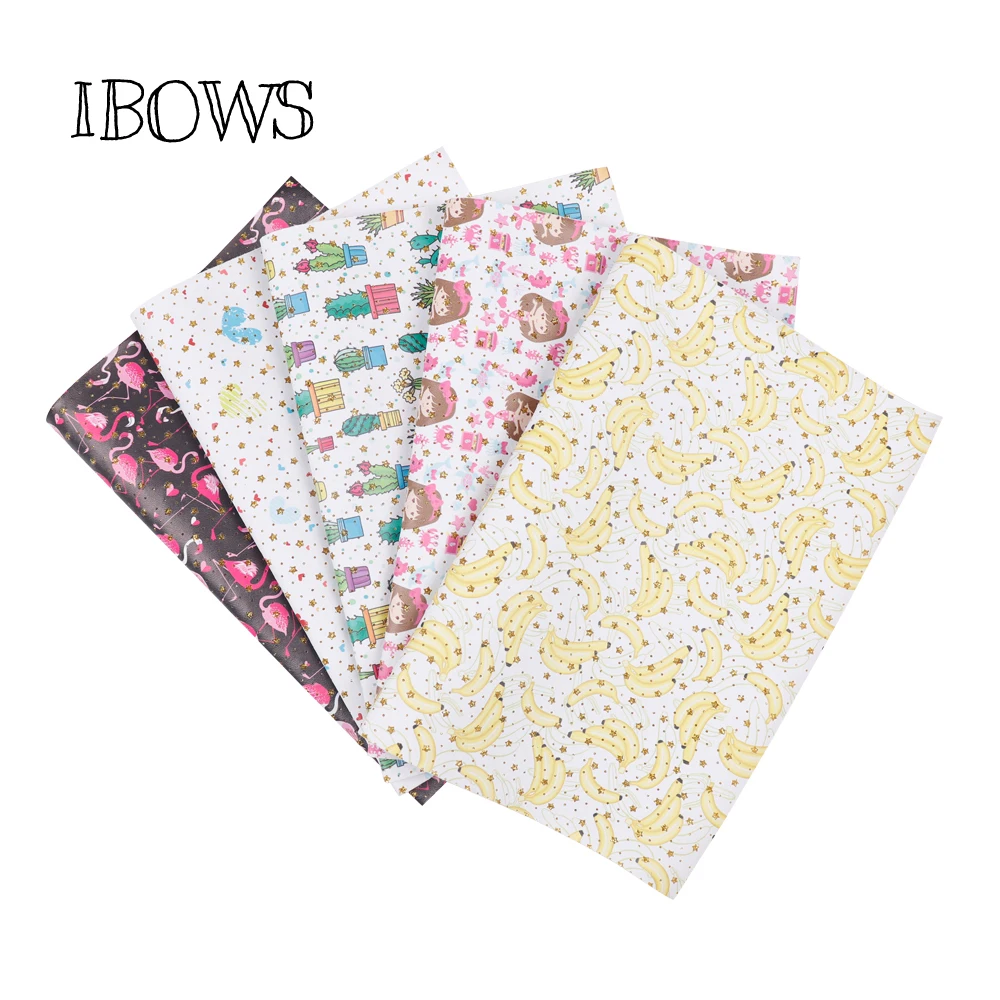 

22CM*30CM Synthetic Leather Fabric with Gold Shiny Stars Cartoon Pu Leather Sheet DIY Bag Material Handmade Crafts Decoration