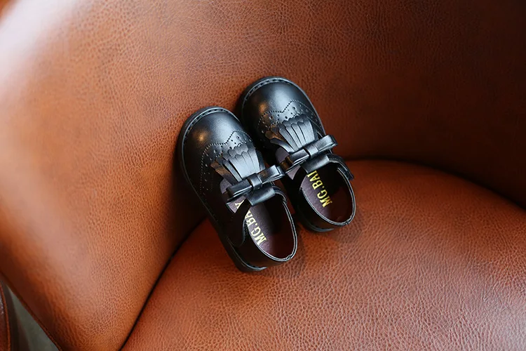 New Children Toddler Baby Litte Girls England Korean T-shaped Bow Princes Dress Shoes For Girls Spring Black Leather Shoes