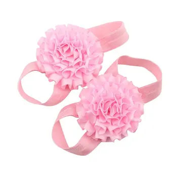 

Baby Girl Ribbon Flowers Barefoot Sandals Shoes (Pink)
