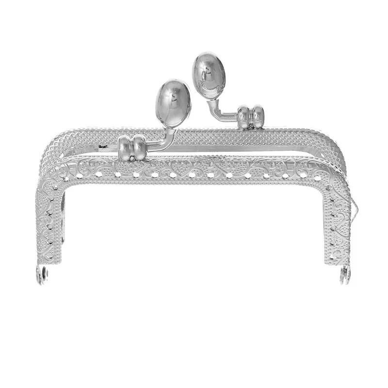 5Pcs Silver Tone Metal Rectangle Frame Kiss Clasps Lock Clips Purse