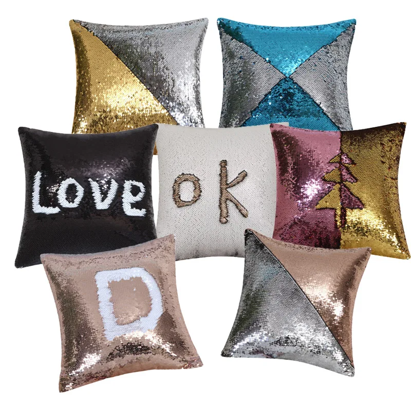 

Decorative Sequin Pillowcase 40*40 Pillow Magic Mermaid Cushion Cover Child DIY Changing Reversible Home Decoration 10022-1