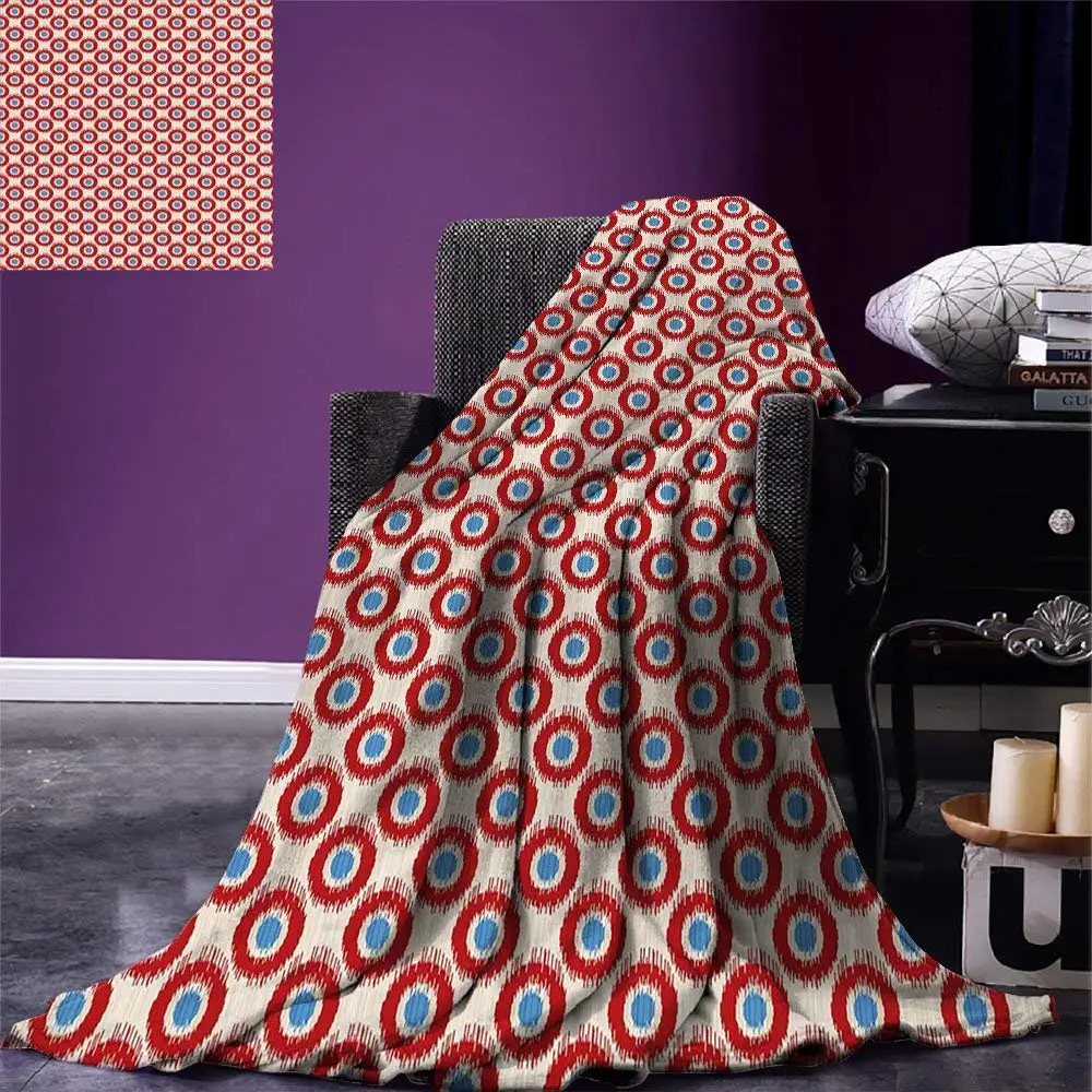 Ikat Throw Blanket Ancestral Indonesian Circular Motifs Vivid Color Asian Traditional Pattern Warm Microfiber | Дом и сад