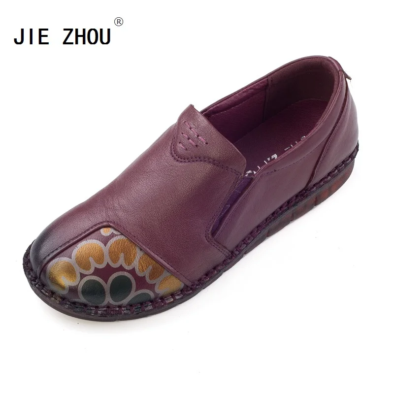 

Autumn Women Casual Shoes Female Genuine Leather Printing Loafers Fashion Handmade Shoes Slip On Soft Bottom Flats Shoes Woman