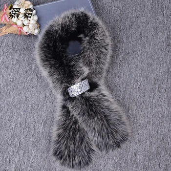 

Real Fox Fur Women Winter Fashion Scarves Warm Scarf Fake Shirt Collar Lady Elegant Temperament Accessories Shawl S005-BW