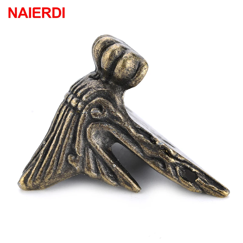 4PCS NAIERDI 40x30mm Antique Wood Box Feet Leg Corner Protector Triangle Rattan Carved Decorative Bracket For Furniture Hardware-2