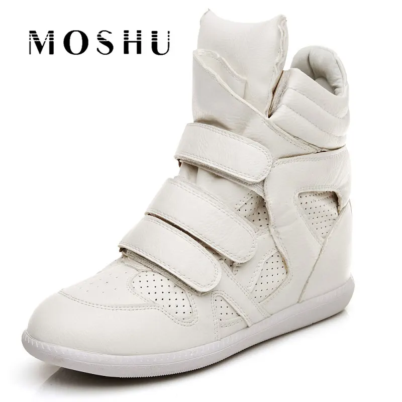 

Women Casual Shoes Ladies Black White Height Increased Platform Boots Sneakers High Top Hook & Loop 35-41