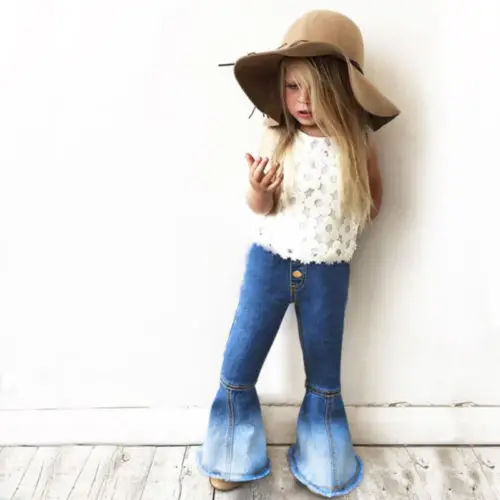 

Fashion Toddler Kids Flare Pants Baby Girls Bell-Bottoms Pants Denim Wide Leg Jeans Trousers