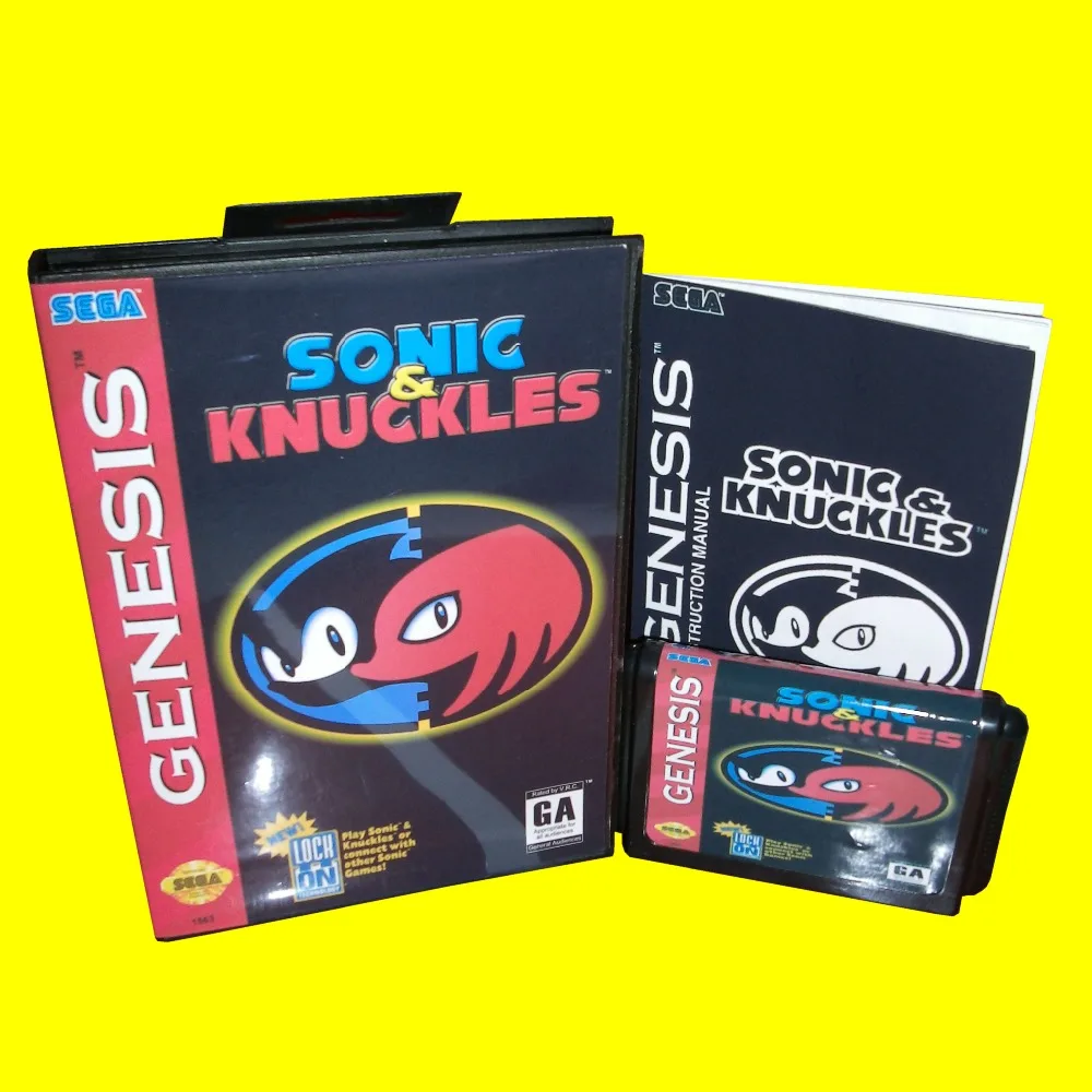Sonic & knuckles With Box And Manual 16bit MD Game Card For Sega Mega