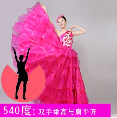 Костюм для испанского фламенко, танцевальное платье, новое открытое танцевальное платье для взрослых женщин, Национальный костюм с пышной юбкой, H537 - Цвет: Rose540
