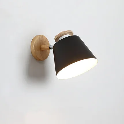Скандинавский регулируемый светодиодный настенный светильник для спальни, деревянный E27 настенный светильник для чтения, настенный металлический прикроватный светильник - Цвет абажура: black