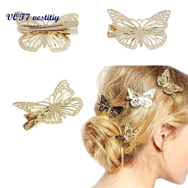 

VOT7 vestitiy 2018 fashion ladies 5cm*3.5cm Shiny Golden Butterfly Hair Clip Headband Hair Accessories Headpiece Oct VE7