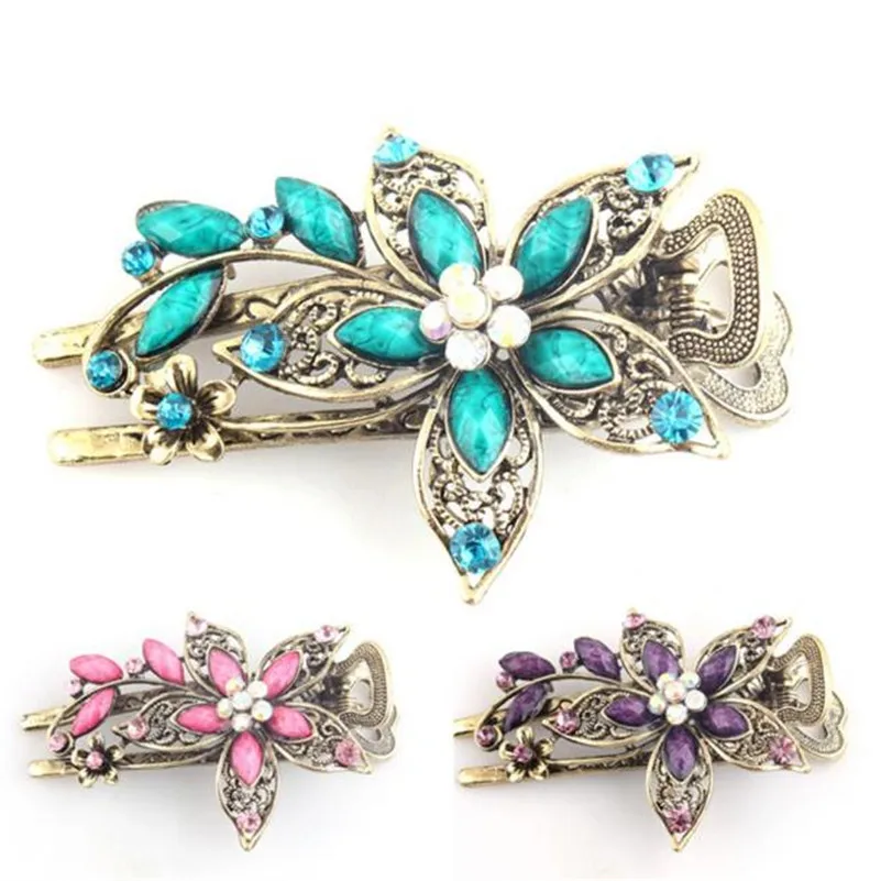 Vintage Luxurious Hairpins Hair Clipper Jewelry Crystal Hair Clips