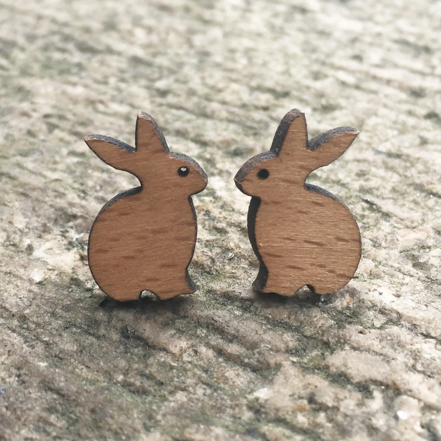 

Animal Earrings Solid Wood Engraved Earrings Cute Rabbit Stud Bunny Shape Wooden Earring Handmade Earrings X 10 Pairs