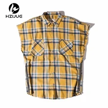 Мужская Фланелевая рубашка с боковой молнией без рукавов, Лето, хип-хоп рубашки размера плюс, синяя мужская рубашка, Джастин Бибер, одежда