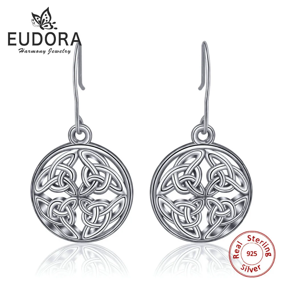 Серьги гвоздики EUDORA 100% реальные редкие серебряные круглые серьги в виде кельтика
