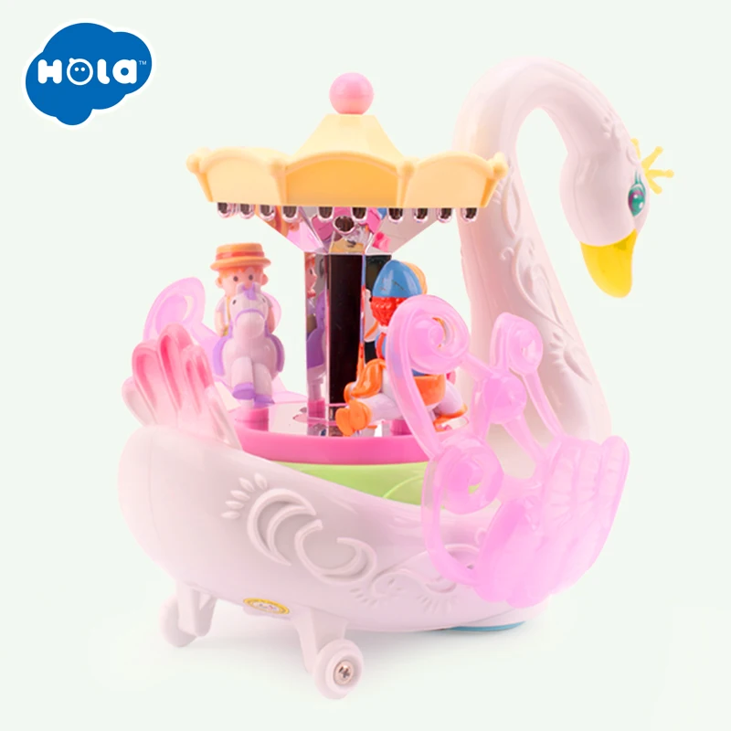 HOLA 536 Kids Electronic Pet Flashing Musical Cartoon Electric Universal Swan Carousel Musical Box Educational Toys for Children