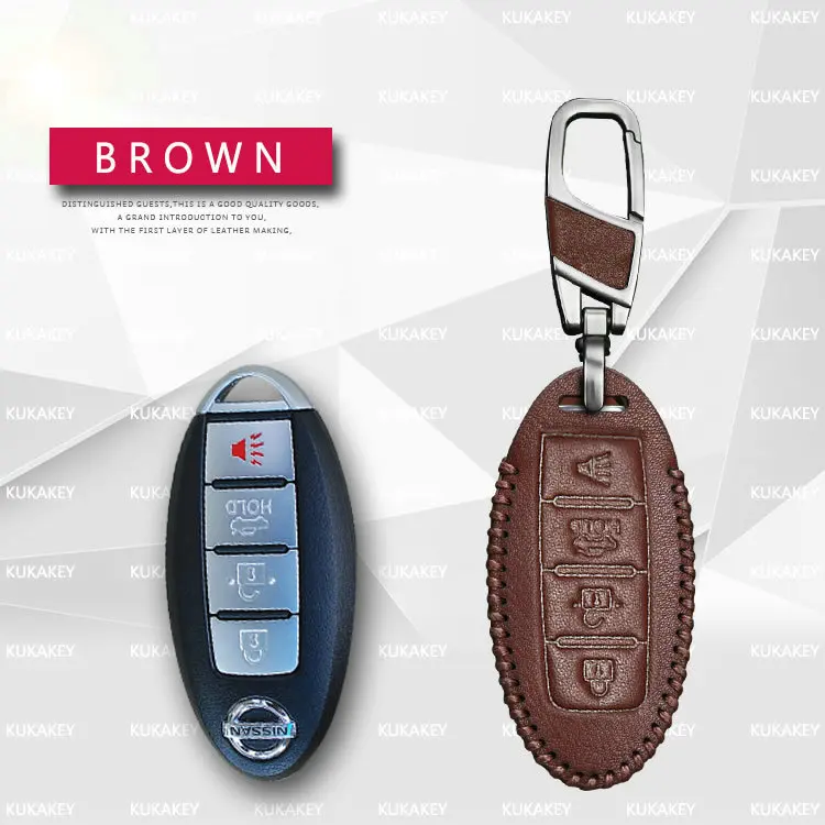 KUKAKEY дистанционный Чехол для автомобильного смарт-ключа для Nissan Teana Tiida Sylphy Sunny Qashqai Skyline Juke Alissa X-TRA кожаный чехол для ключей - Название цвета: Brown 4Key
