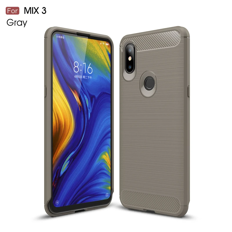 Xiaomi mi x 3 Чехол Жесткий Бампер чехол из углеродного волокна для Xiaomi mi x 3 Чехол Мягкий Силиконовый ТПУ чехол для mi x 3/mi x3 6,39" - Цвет: Gray