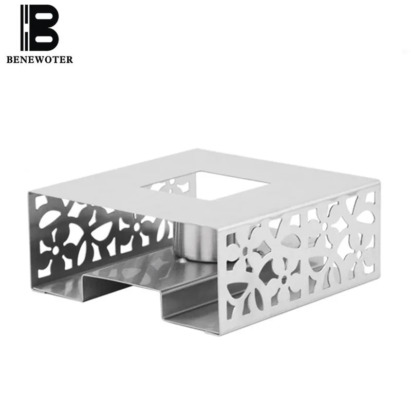 

Creative Square Stainless Steel Teapot Trivets Candle Heating Holder Coffee Milk Warmer Base Flower Teapot Warm Stove Tea Warmer