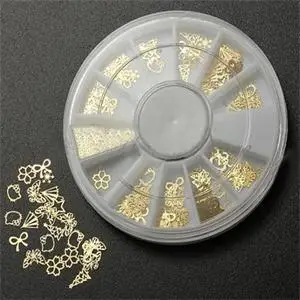 

1Box 3D Metal Gold Nail Art Sticker Wheel Acrylic Tips Brand Metal Slice Decoration Wheel Tiny Mixed Design Nail Art